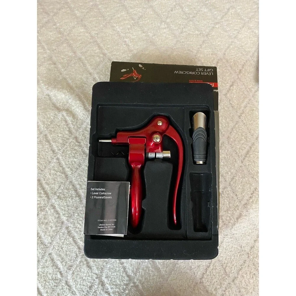 Pedrini Wine & Bar Lever Corkscrew Gift Set With Box Missing 1 Of The 2 Pourers
